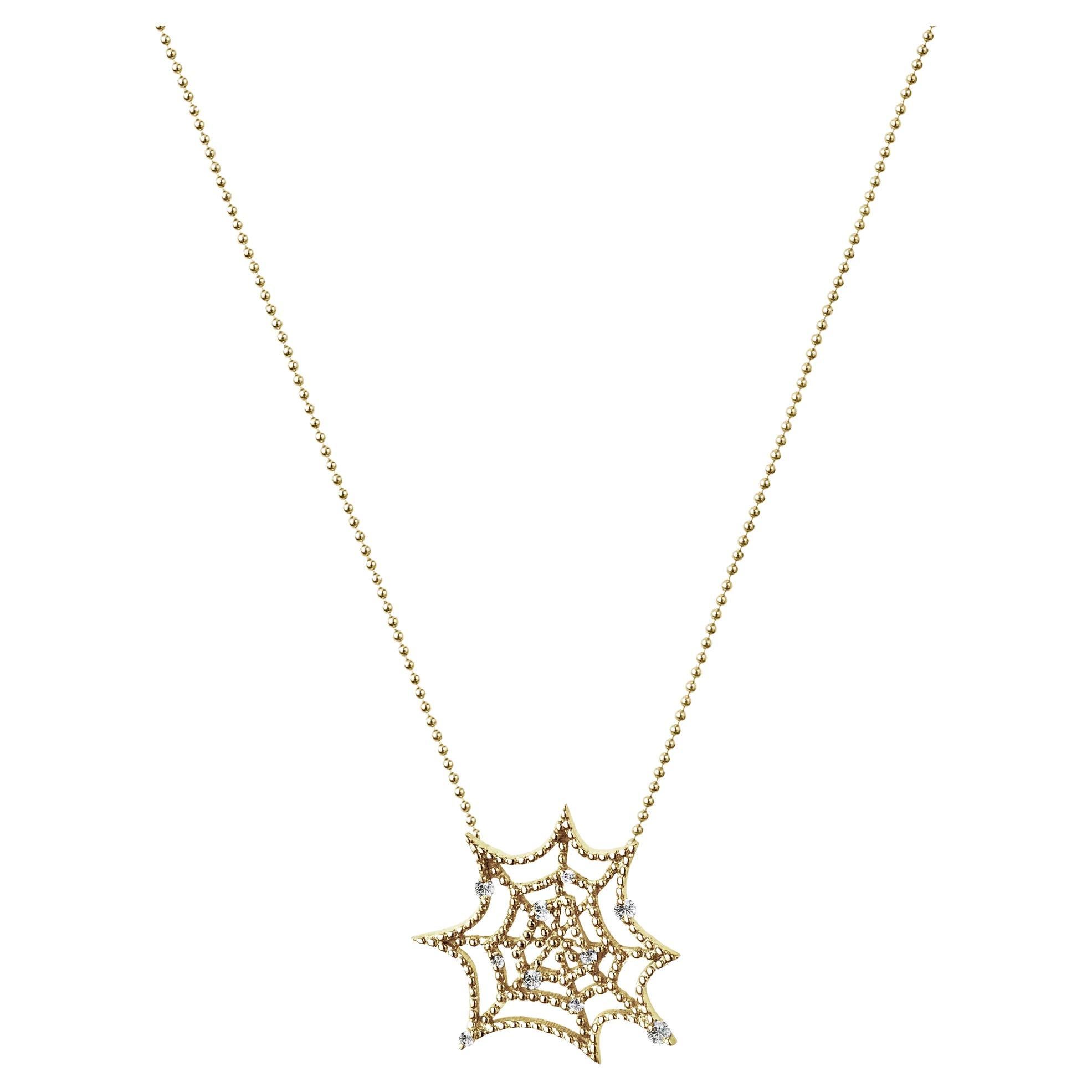 Spiderweb Diamond Necklace Yellow Gold For Sale
