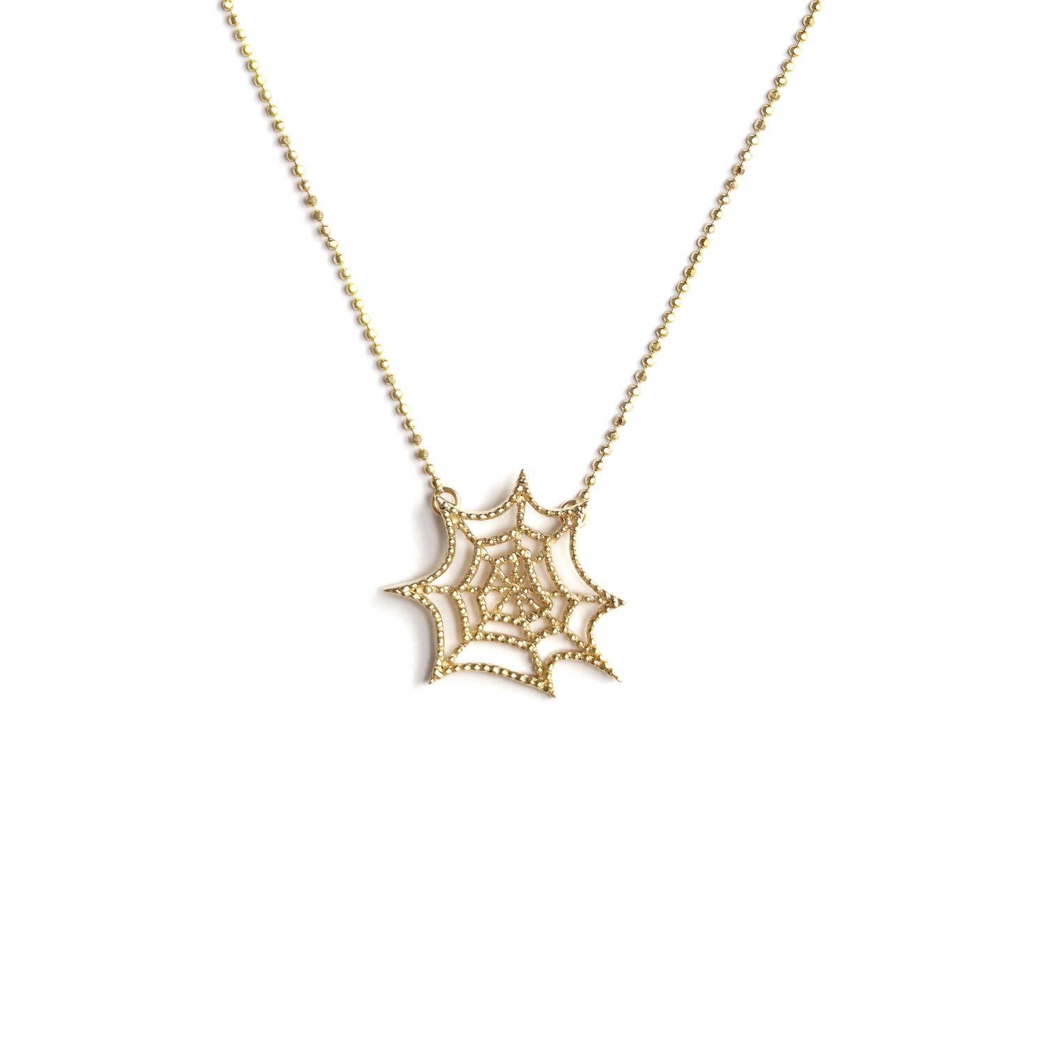 JHERWITT Halskette mit Spinnenweb-Anhänger aus massivem 14k Gelbgold Damen im Angebot