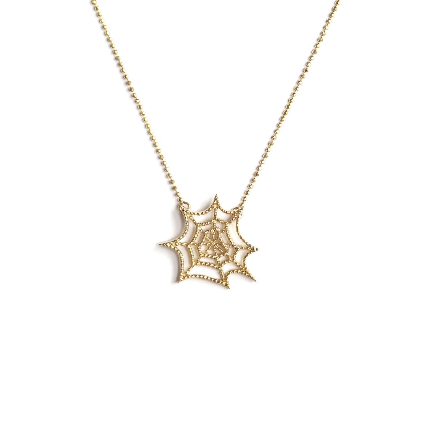 Artist JHERWITT 14k Yellow Gold Plated Spiderweb Pendant Necklace   For Sale