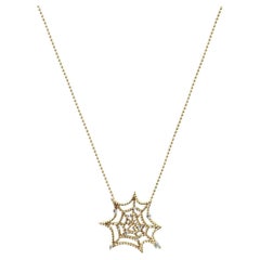 JHERWITT White Sapphires 14k Yellow Gold Plated Spiderweb Pendant Necklace
