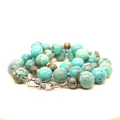 Spiderweb Turquoise Beaded Necklace with 14k Gold and Sterling Silver Accents