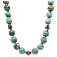 Spiderweb Turquoise Beaded Necklace with 14k Gold and Sterling Silver Accents