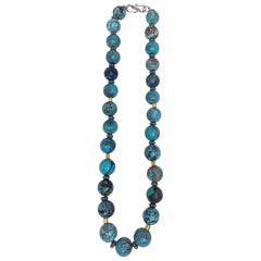 Spiderweb Turquoise Beaded Necklace with 18k Gold and Sterling Silver Accents