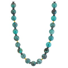 Spiderweb Turquoise Beaded Necklace with 18k Gold and Sterling Silver Accents