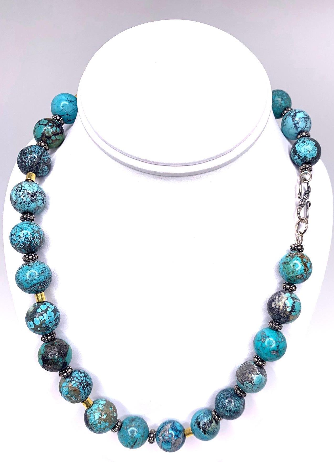 Collier de perles en turquoise Spiderweb avec accents en or 18 carats et argent sterling Neuf - En vente à Los Angeles, CA