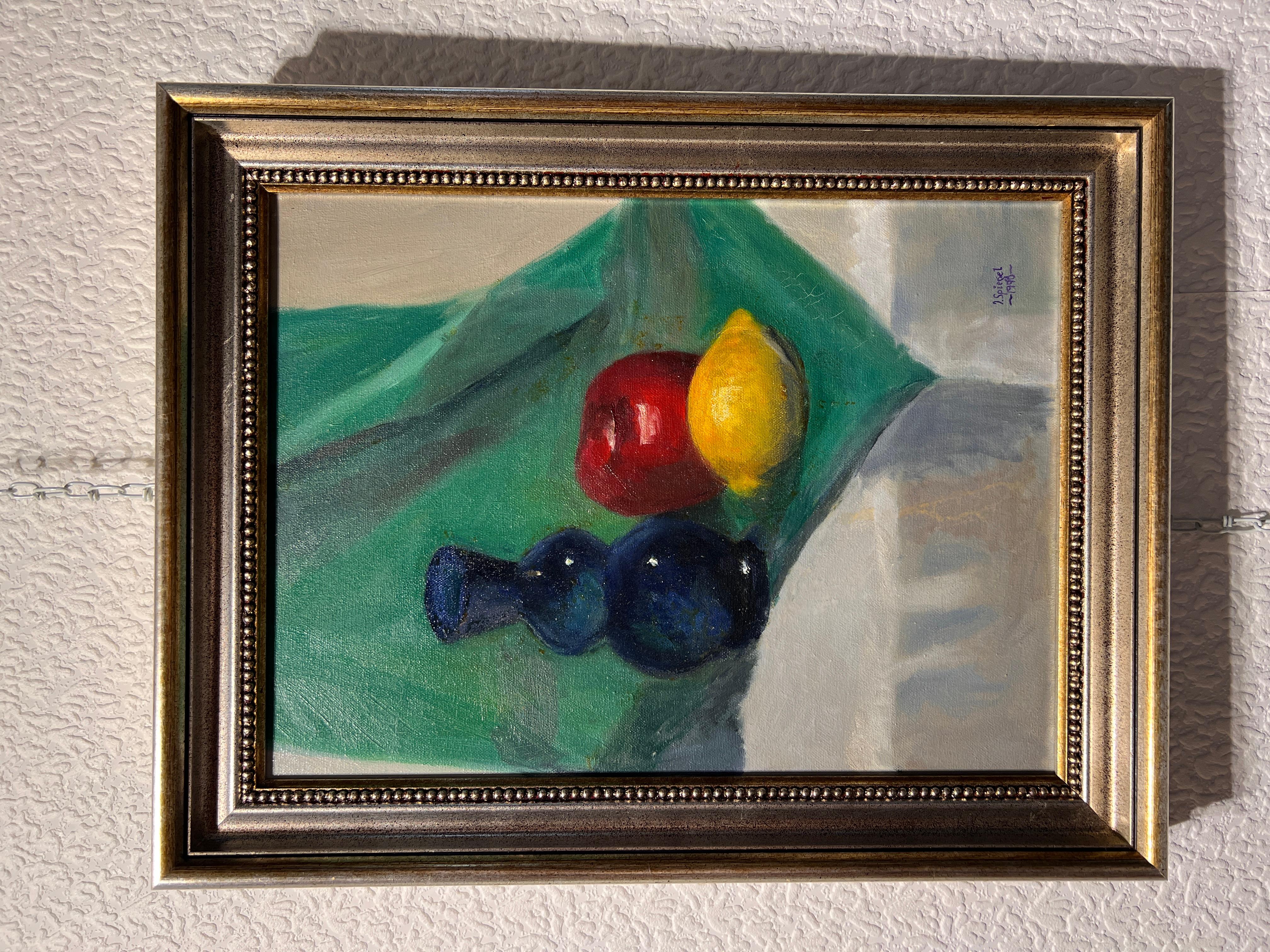 Vintage Oil Painting on Canvas Still Life, Fruits, Framed, Signed Spiesel 1998 For Sale 2