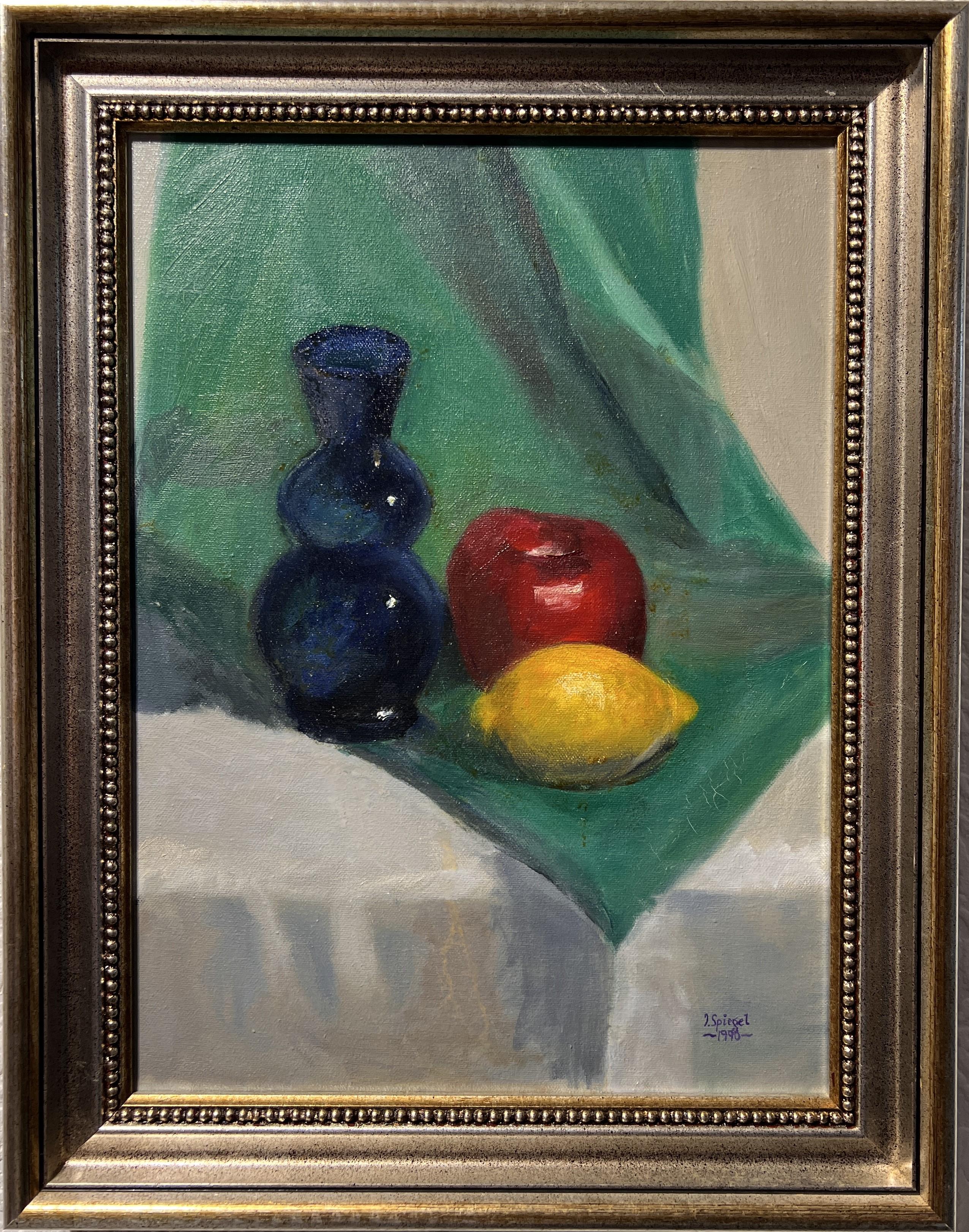 Up for sale is a vintage original oil painting on canvas depicting Still Life Composition with fruits, and a blue vase. 

Overall an impressive-looking medium-sized painting that will easily breathe life and color into any room, especially to a