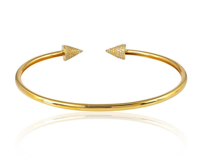 Artisan Spike 18 Karat Yellow Gold Diamond Cuff Bracelet For Sale