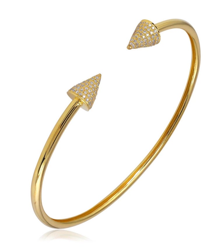 Single Cut Spike 18 Karat Yellow Gold Diamond Cuff Bracelet For Sale