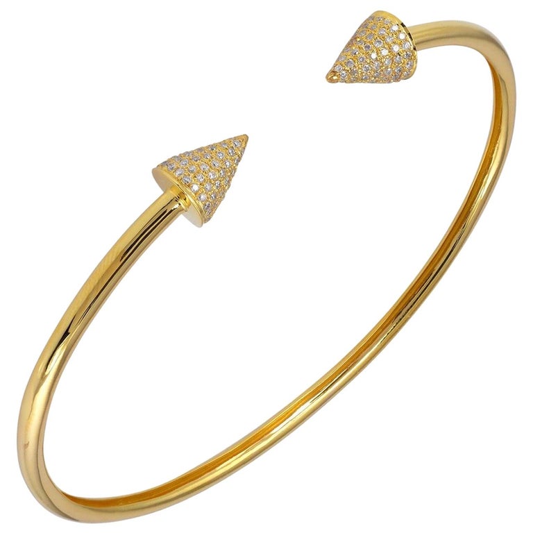 Spike 18 Karat Yellow Gold Diamond Cuff Bracelet For Sale