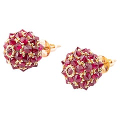 Spike Ball Earrings, Red Spike Stud Earrings, Ruby Upside Down Studs, Over 8 ct