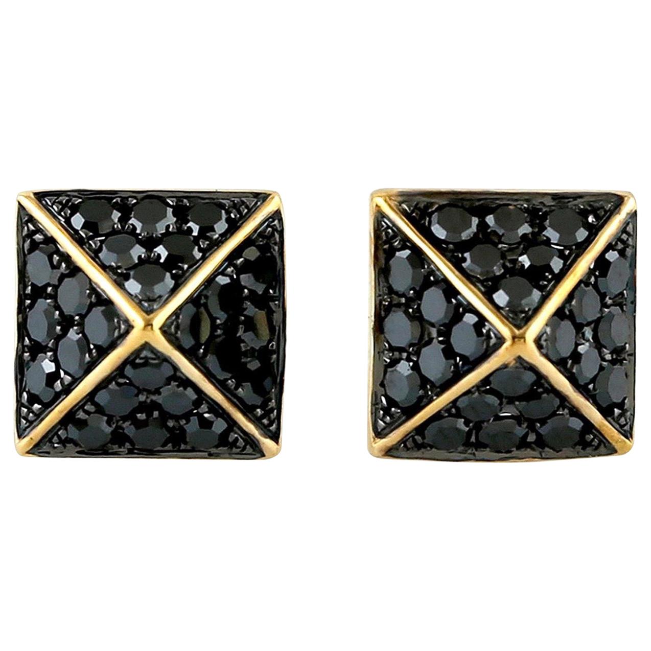 Spike Black Diamond 18 Karat Stud Earrings For Sale