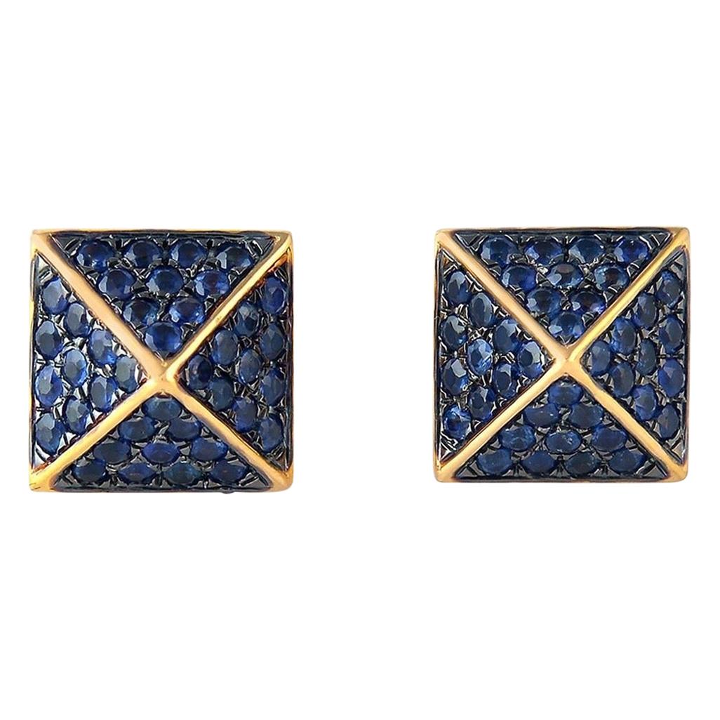 Spike Blue Sapphire 18 Karat Gold Stud Earrings