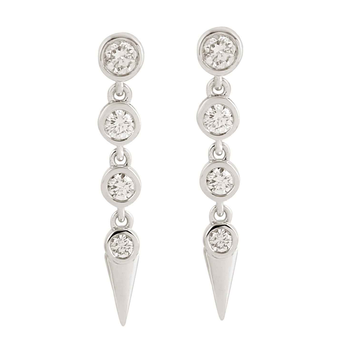 Mixed Cut Spike Design Dangle Earrings With Diamonds Made In 18K White Gold For Sale