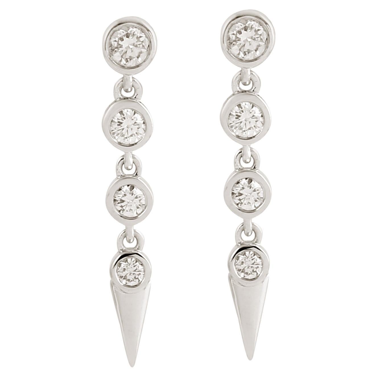Spike Design Dangle Earrings With Diamonds Made In 18K White Gold For Sale