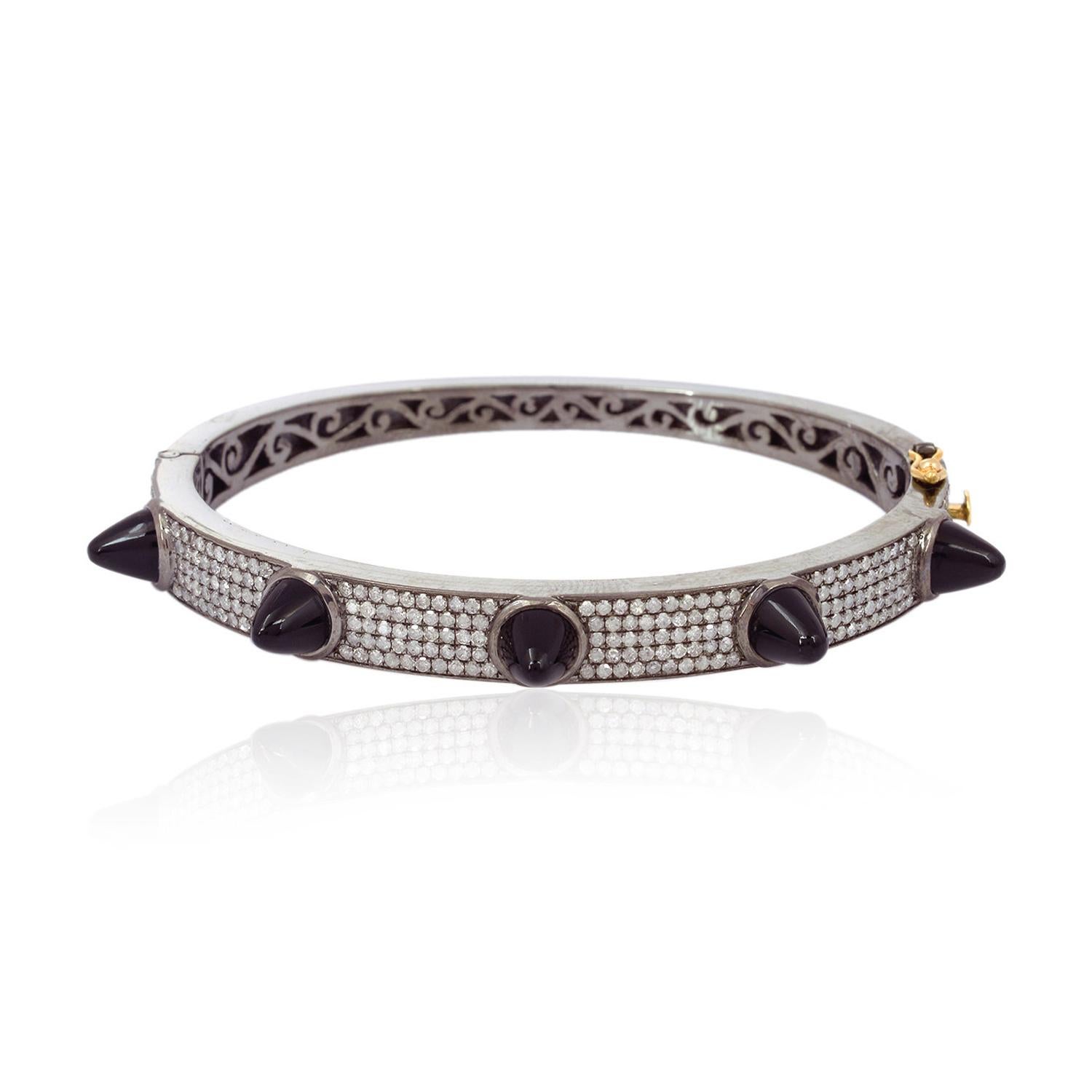 Spike Diamant Schwarzer Onyx Armreif Armband (Einfacher Schliff) im Angebot