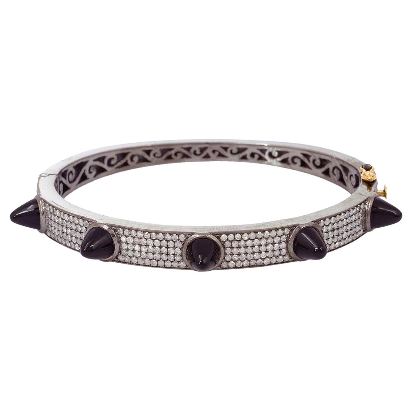 Spike Diamond Black Onyx Bangle Bracelet