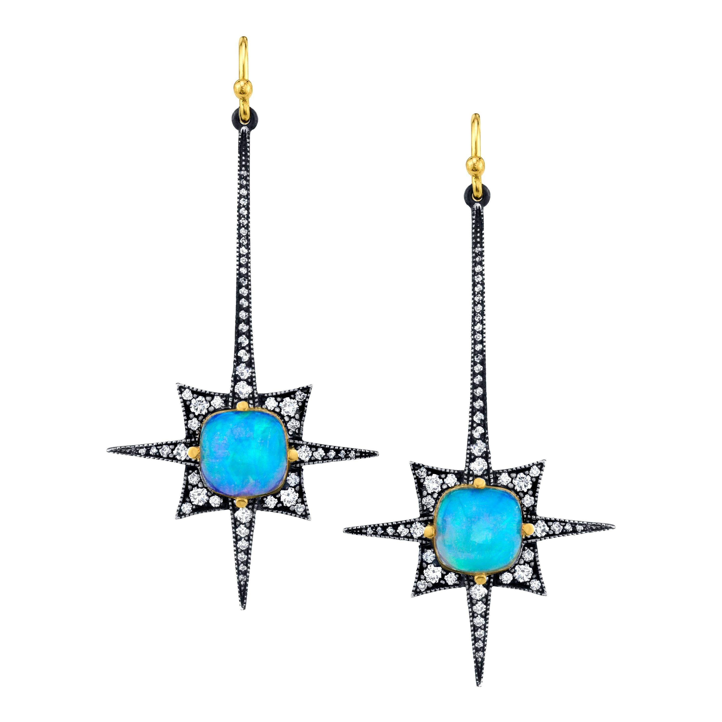 Spike Earrings with Opal and Diamonds For Sale