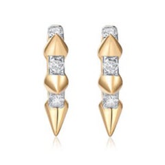 Spike Edge Diamond 14K (or 18k upon request) Yellow Gold Huggie Hoop Earrings