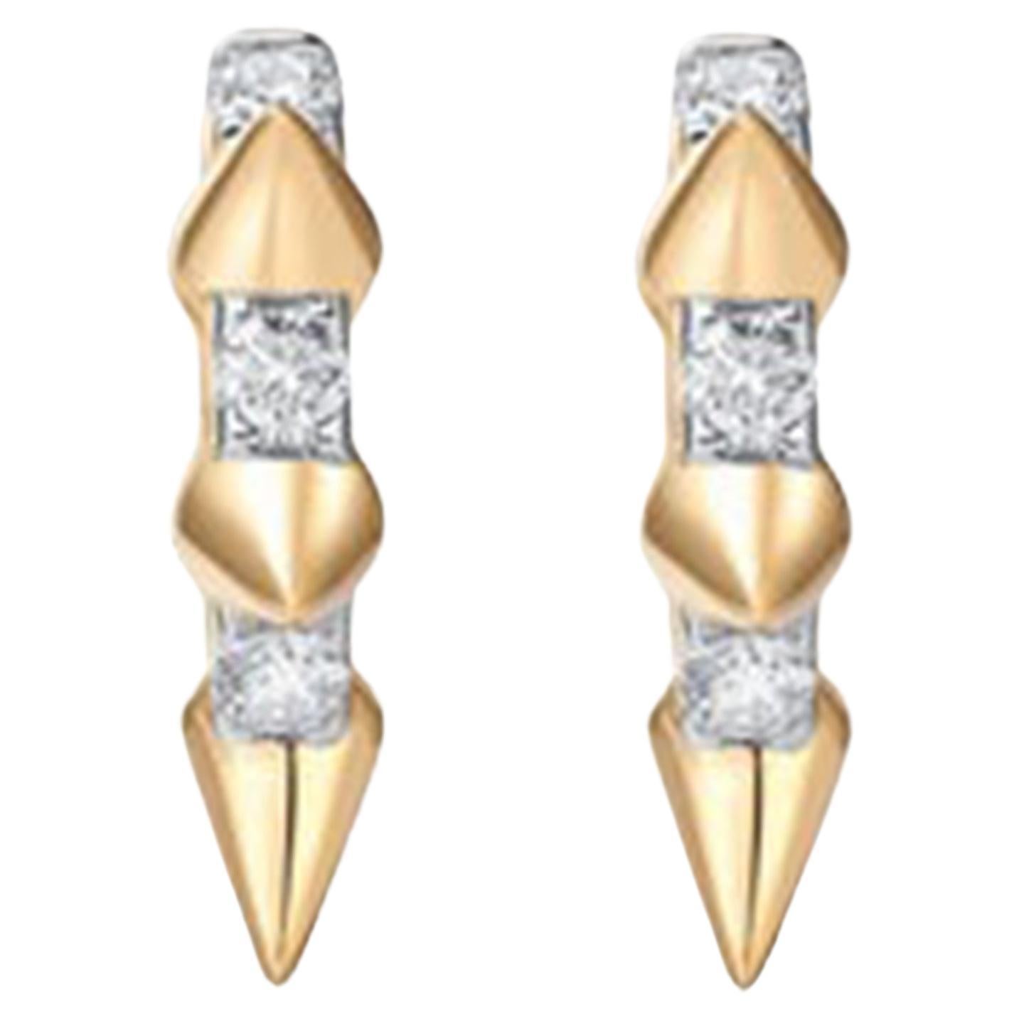 Spike Edge Diamond 14K (or 18k upon request) Yellow Gold Huggie Hoop Earrings