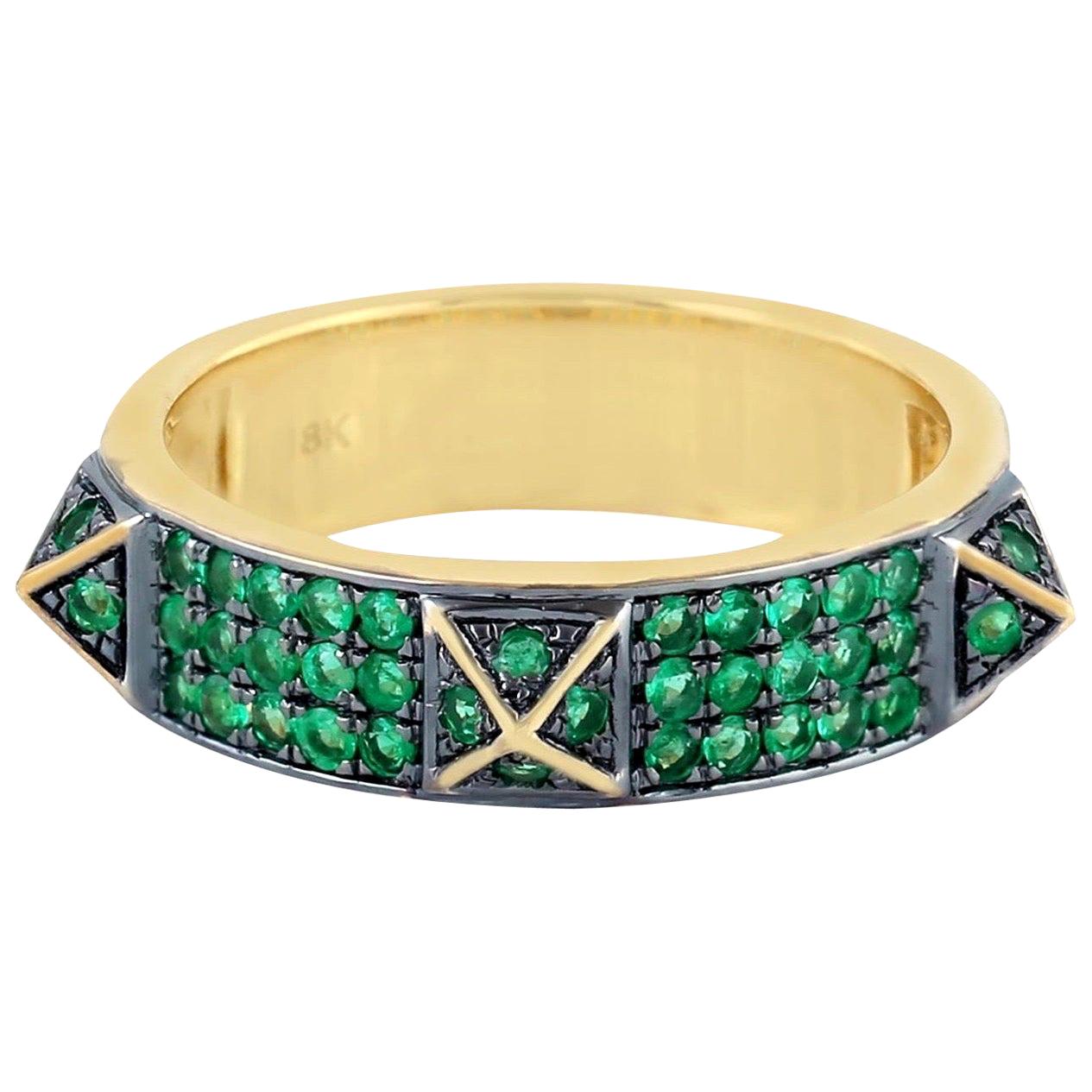 For Sale:  Spike Emerald 18 Karat Gold Band Ring