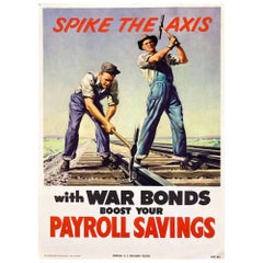 "Spike the Axis with War Bonds." Vintage WWII Payroll Savings Bonds Poster, 1944