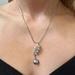 "Spiked" Diamond & Tahitian Pearl Pendant in Platinum on 14K White Gold Chain