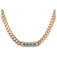 Spiked Emerald and Diamond Plate Chain Link Necklace
