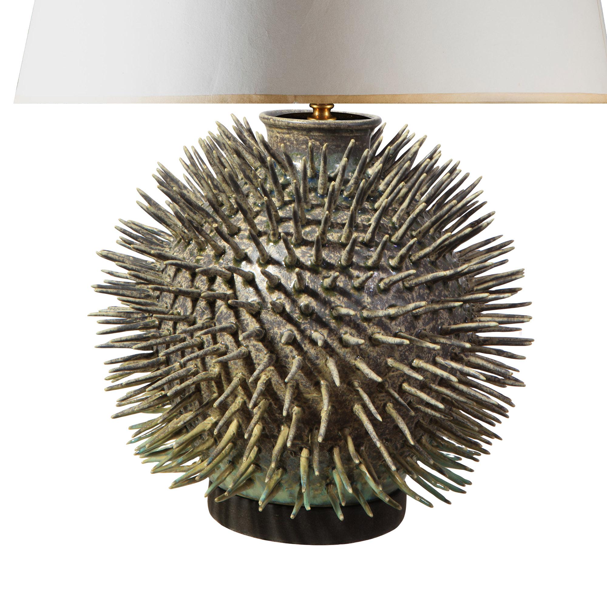 Contemporary Spiked Porcelain Table Lamp (smaller) – Green Mottled Glaze For Sale