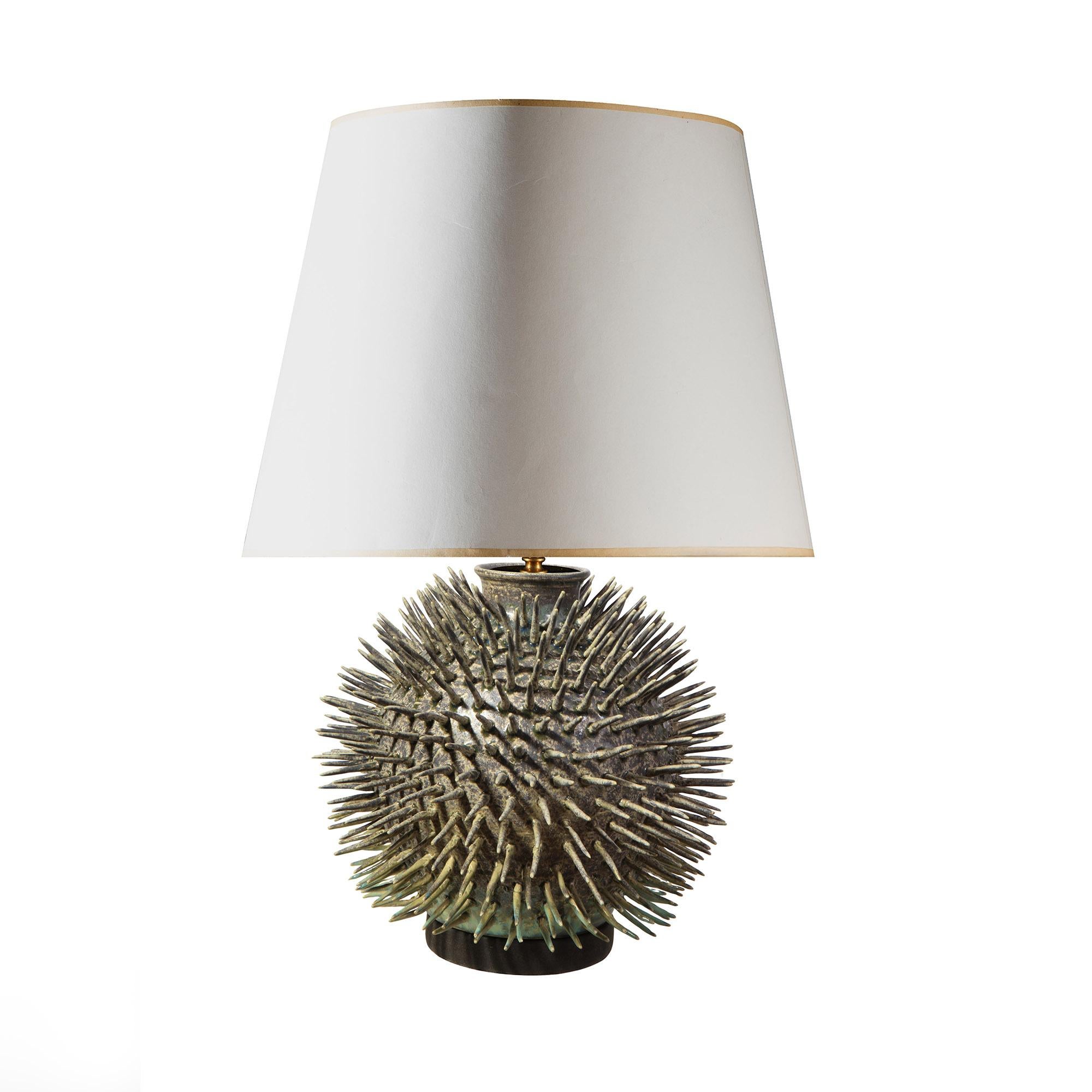 Ceramic Spiked Porcelain Table Lamp (smaller) – Green Mottled Glaze For Sale