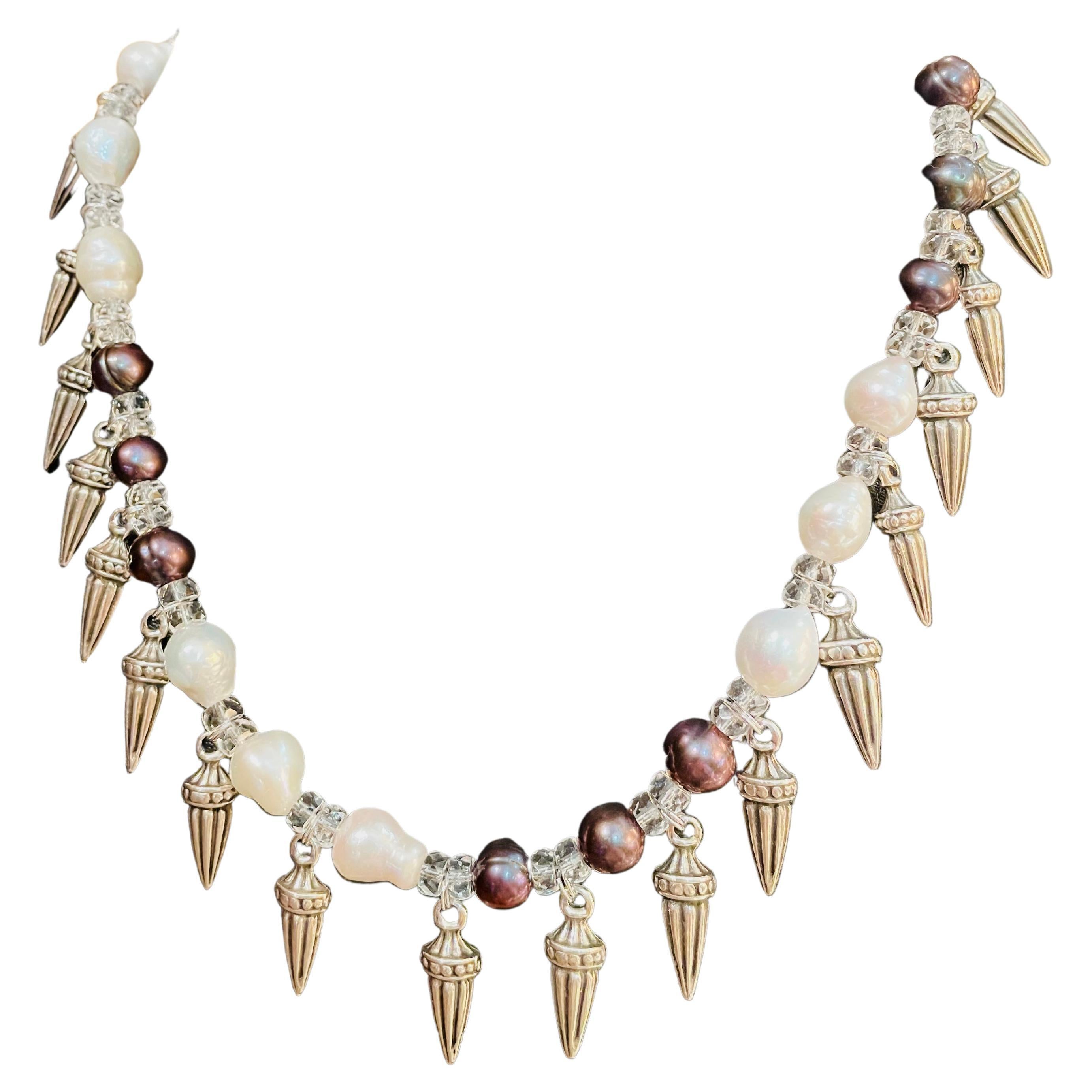 Spikes and pearls in a handmade, one of a kind.necklace from Lorraine’s Bijoux.] For Sale