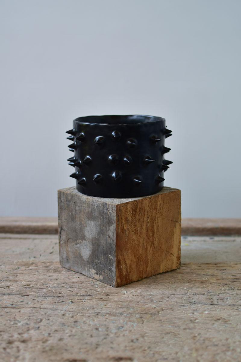 Modern Spikes Black Ceramic Handmade Planter For Sale