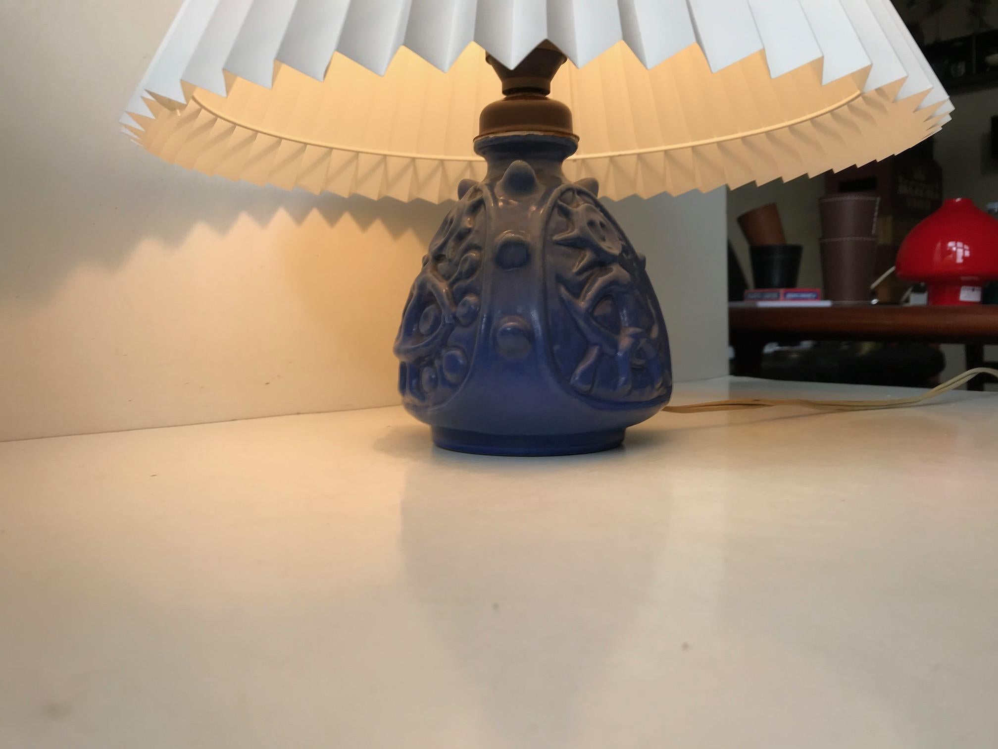 Spiky Blue Ceramic Table Lamp with Troll by Lauritz Hjorth, 1940s For Sale 1