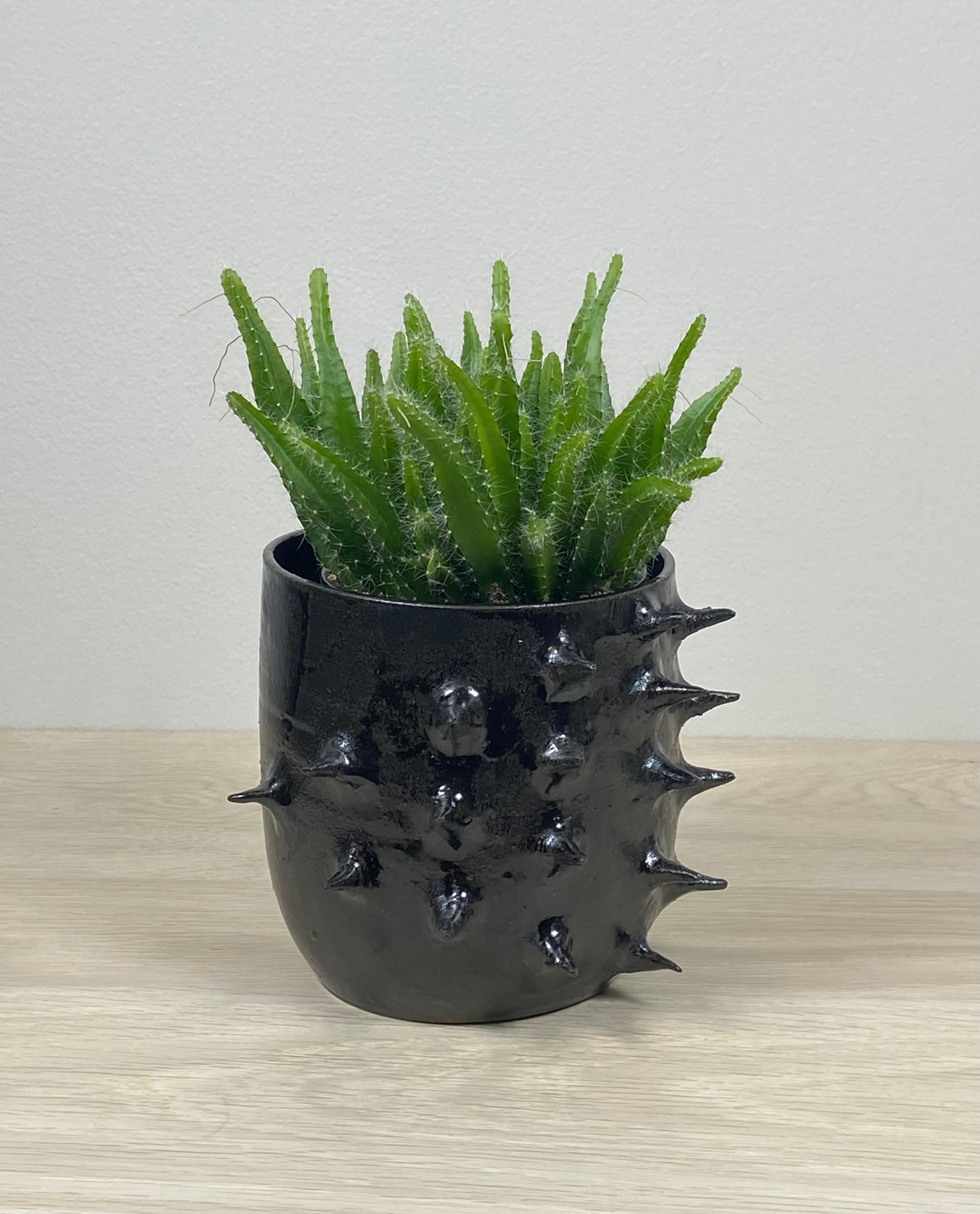 Contemporary Spiky Ceramic Planter/Bowl with Metallic Glaze For Sale