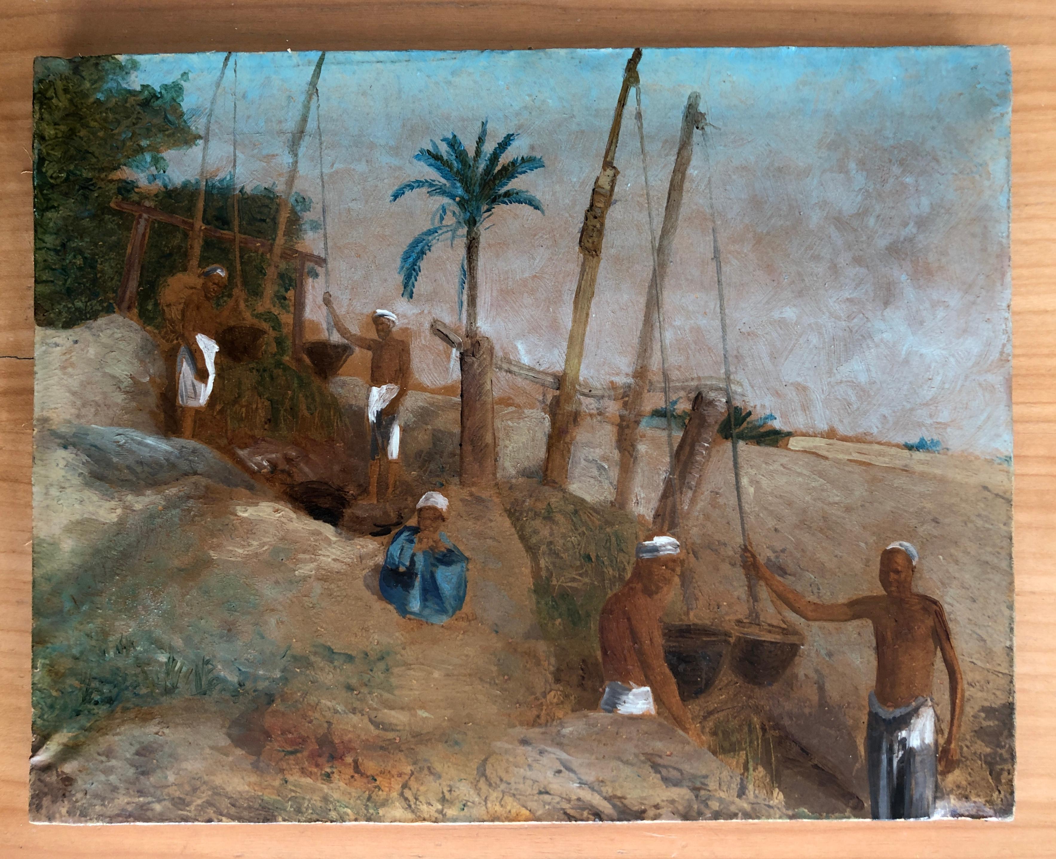 Men drawing water from oases - Painting by Spilioti