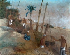 Antique Men drawing water from oases