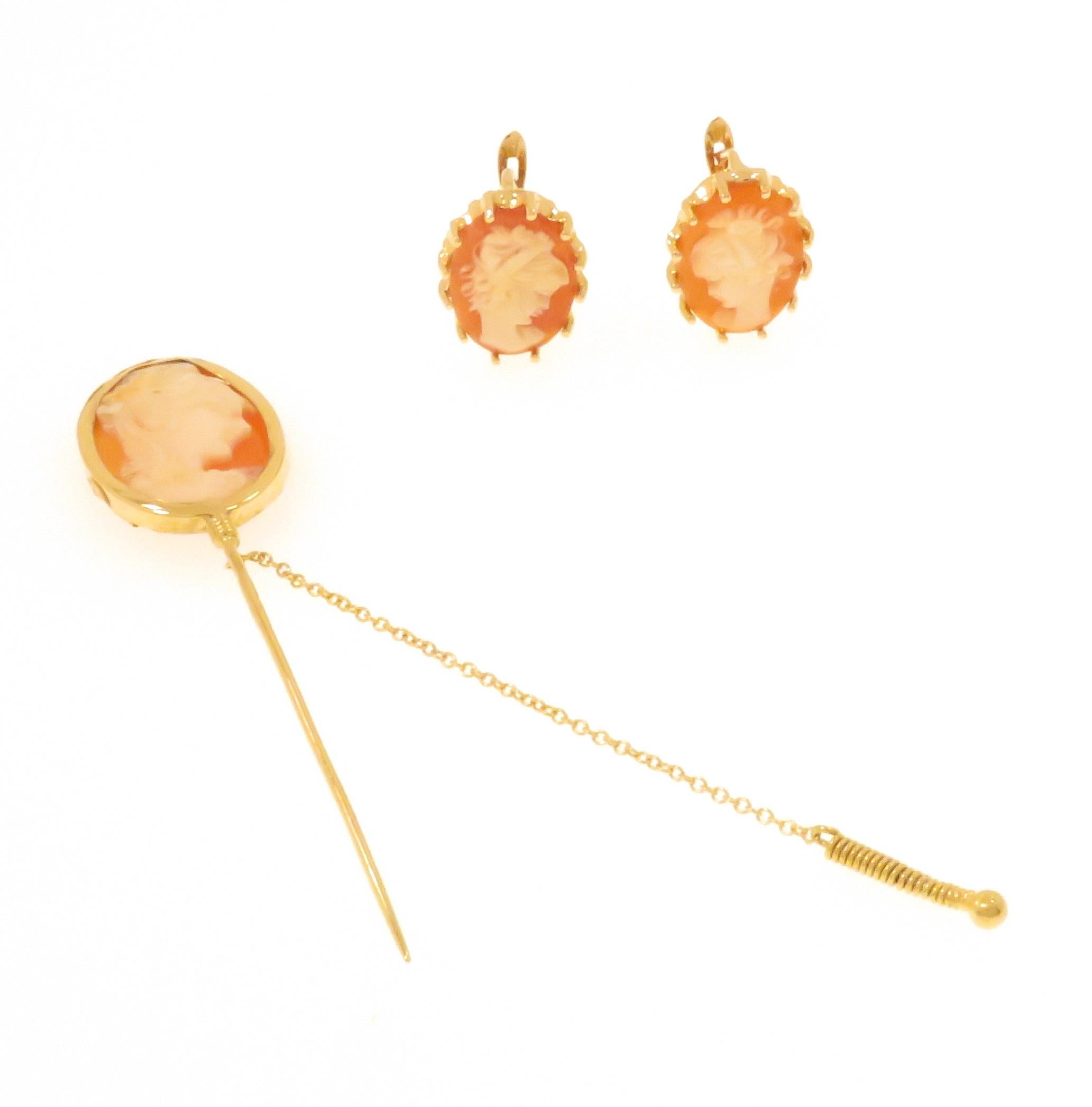 Spilla E Orecchini Con Cameo in Madreperla in Oro Giallo 18k en venta 2