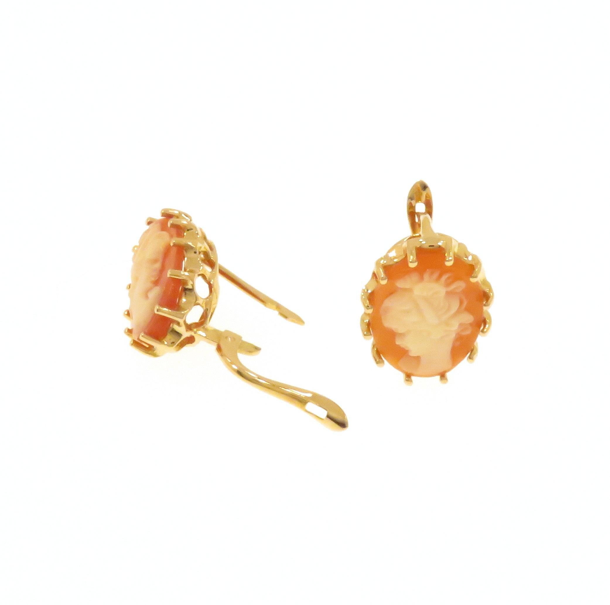 Spilla E Orecchini Con Cameo in Madreperla in Oro Giallo 18k en venta 3