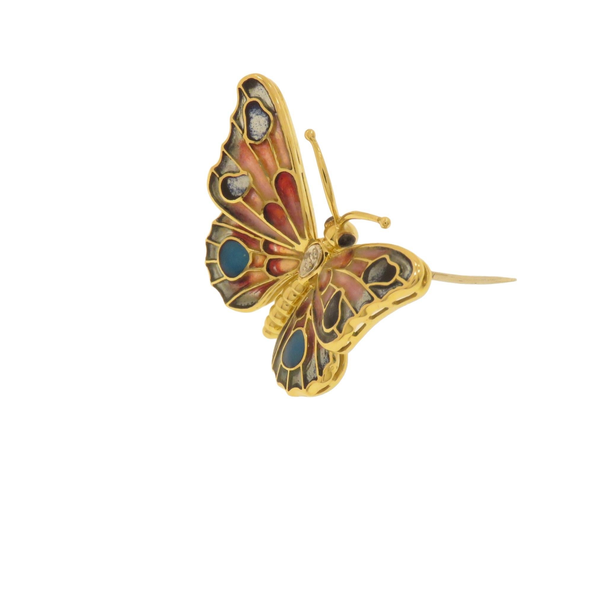Women's Spilla farfalla con diamanti e smalto in oro giallo For Sale