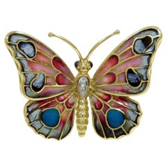 Vintage Spilla farfalla con diamanti e smalto in oro giallo