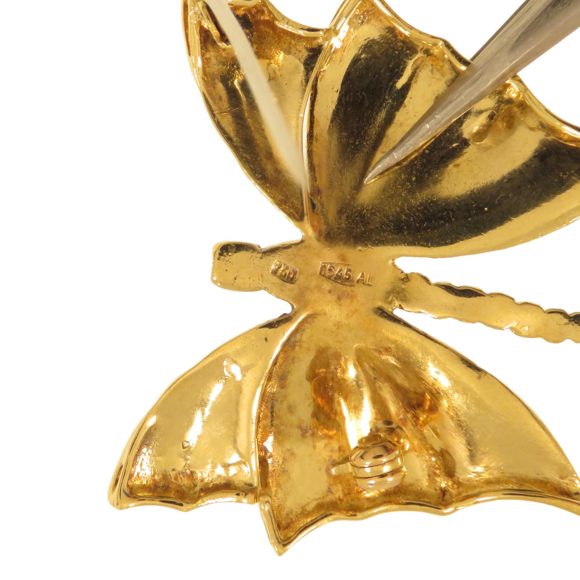 Spilla farfalla con smalto in oro giallo For Sale 1