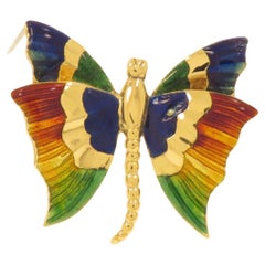 Retro Spilla farfalla con smalto in oro giallo