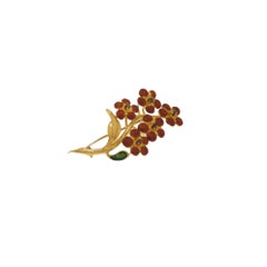 Florale Brosche mit blauen Saphiren und Emaille in Gelbgold