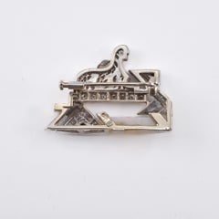 Spilla in oro bianco con Diamanti, Onice nero ed Opale Nobile