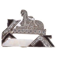 White gold brooch with Diamonds, Black Onyx and Noble Opal