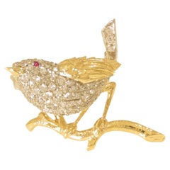 Gold and Diamond Brooch in the Shape of a Bird