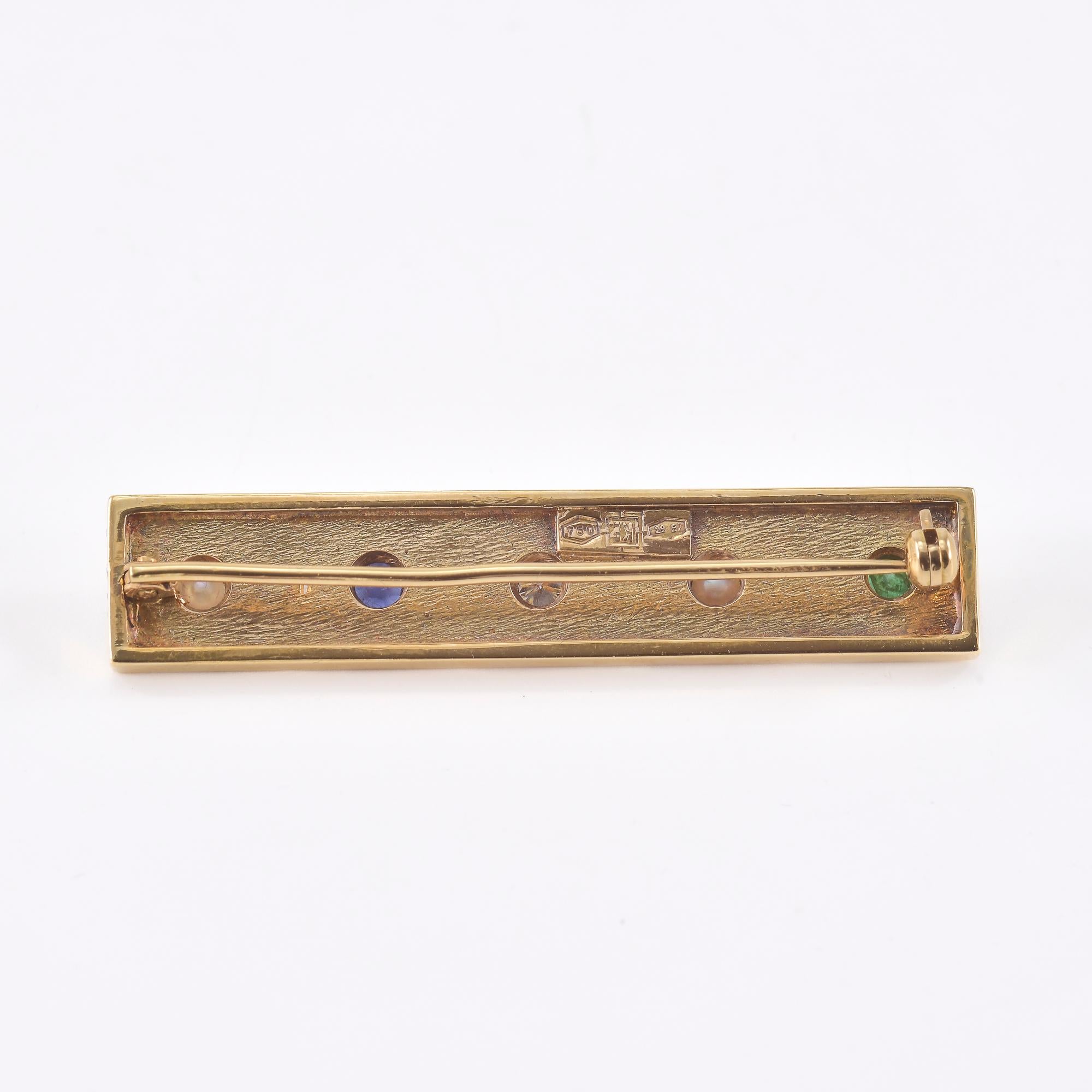 Spilla in oro giallo Zaffiro, Smeraldo, Diamante e Microperle. in vendita 7