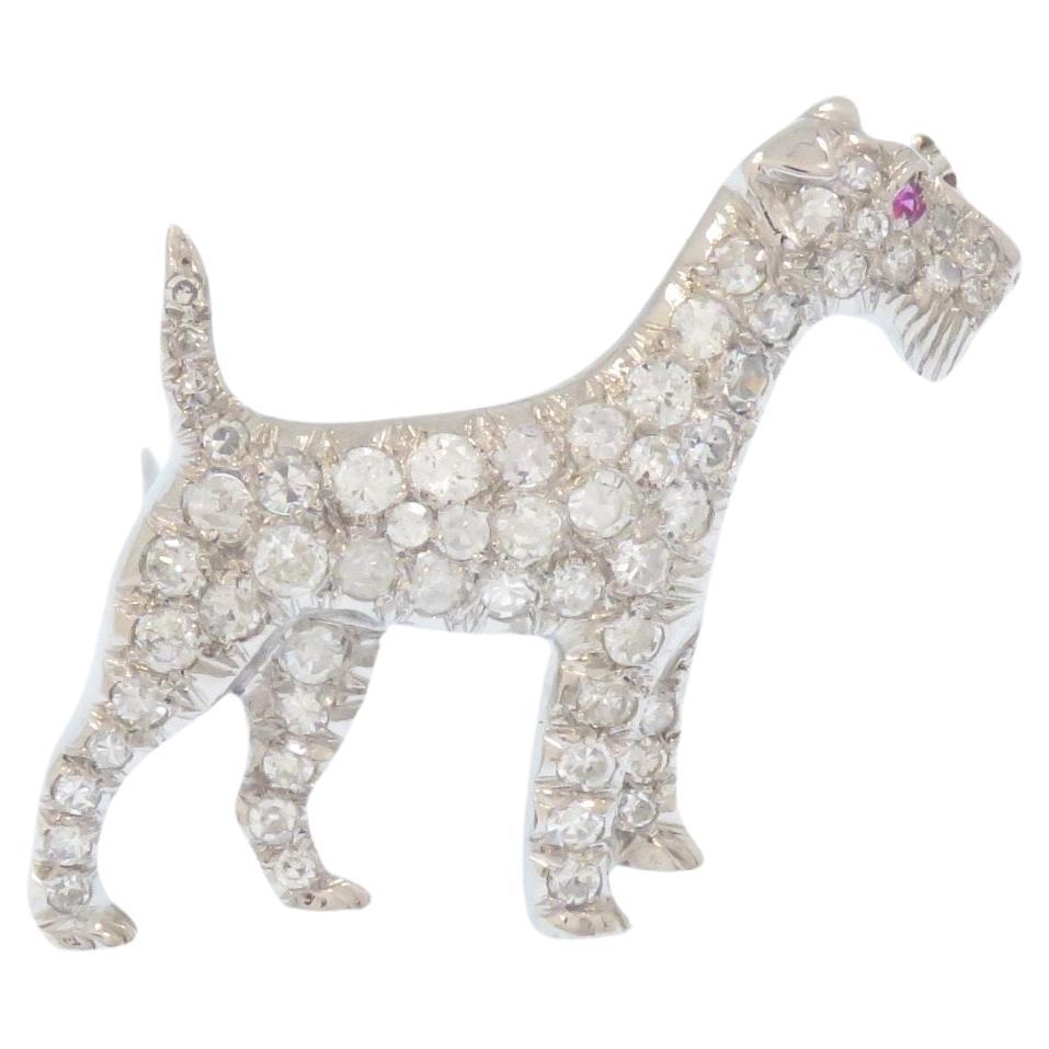 Airedale-Hundebrosche aus Platin und Diamanten 