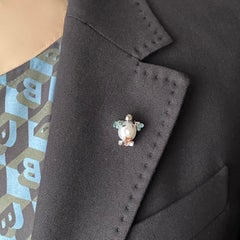 Spilla Pagliaccio oro 18Kt bianco rosa perla diamante nero tormalina verde