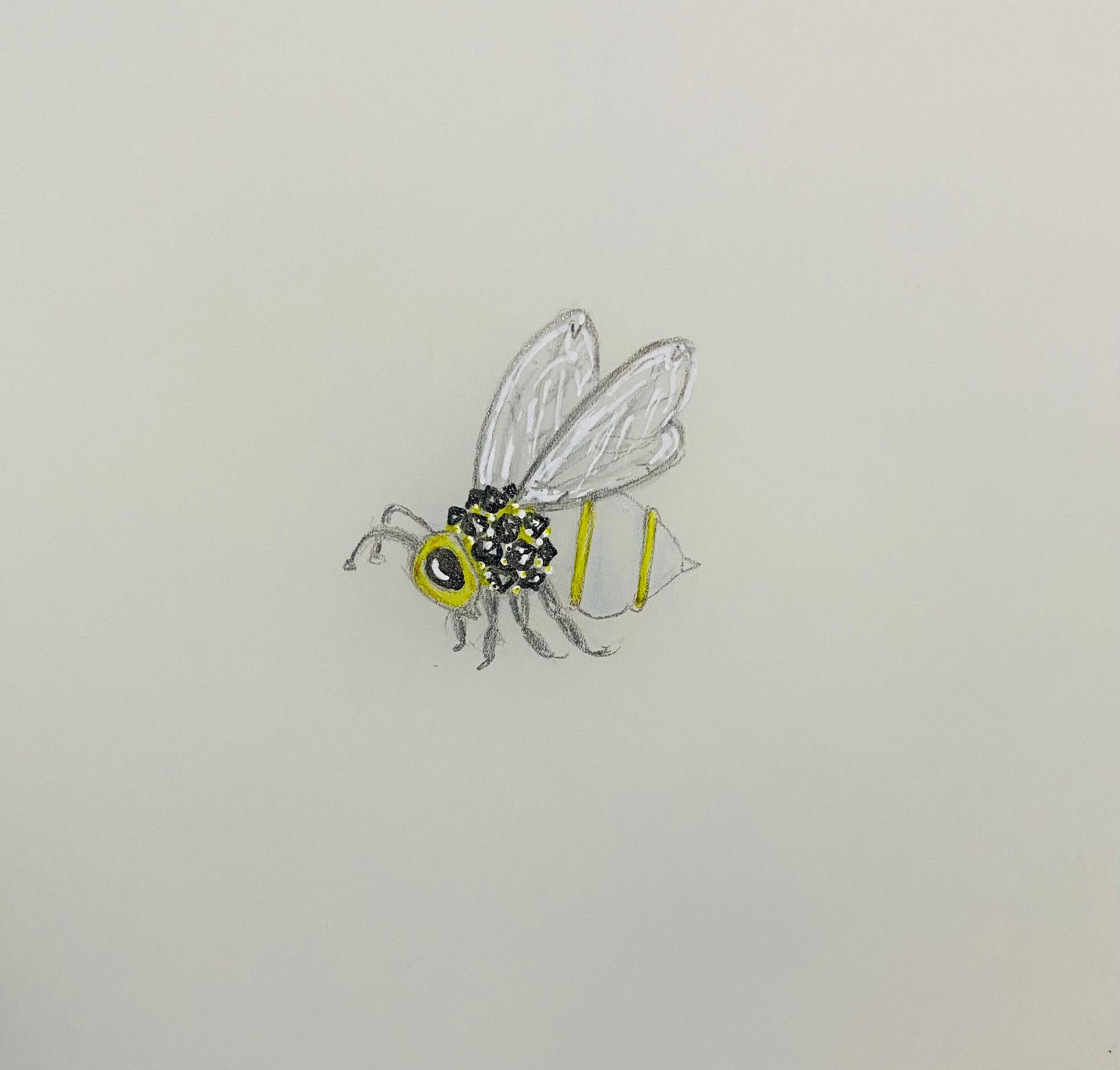 18kt gold bee pin with South Sea pearl black diamond crystal r For Sale